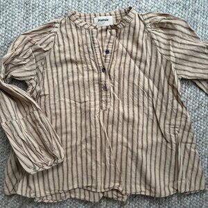 Pietsie Tan Striped Cotton Linen Atlin Blouse SMALL